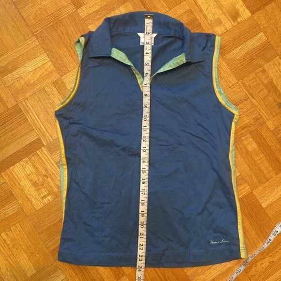 Y2K Preppy Vibes Grace Lane Collared Sleeveless Polo Top Blue Mint Trim Medium - Picture 7 of 10